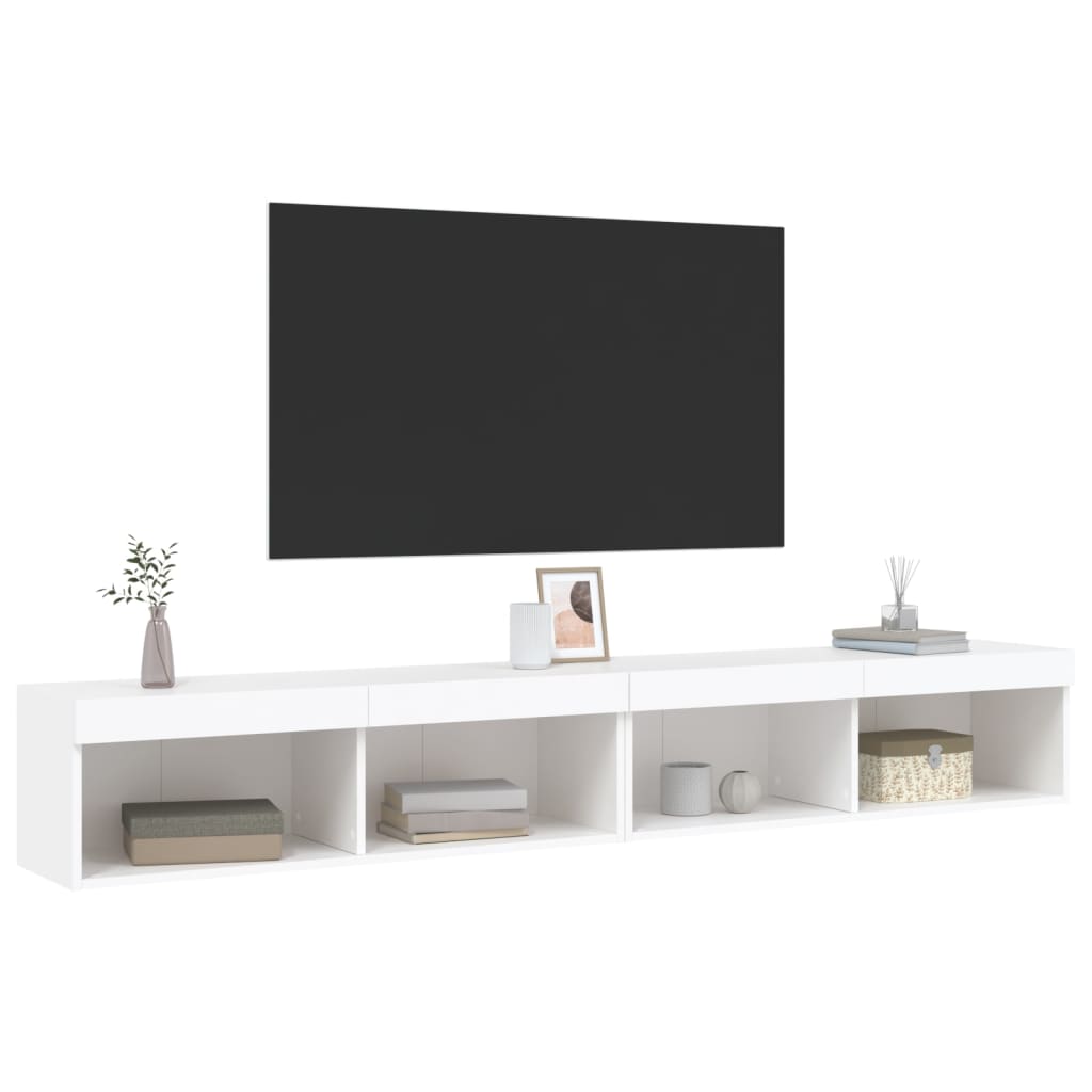 Comode TV cu lumini LED, 2 buc., alb, 100x30x30 cm - Lando