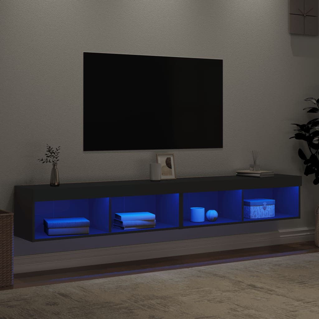 Comode TV cu lumini LED, 2 buc., negru, 100x30x30 cm - Lando