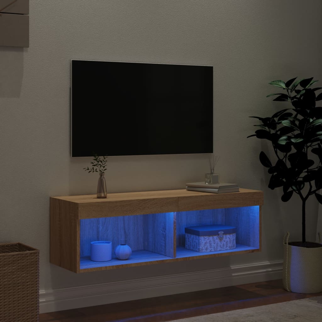 Comodă TV cu lumini LED, stejar sonoma, 100x30x30 cm - Lando