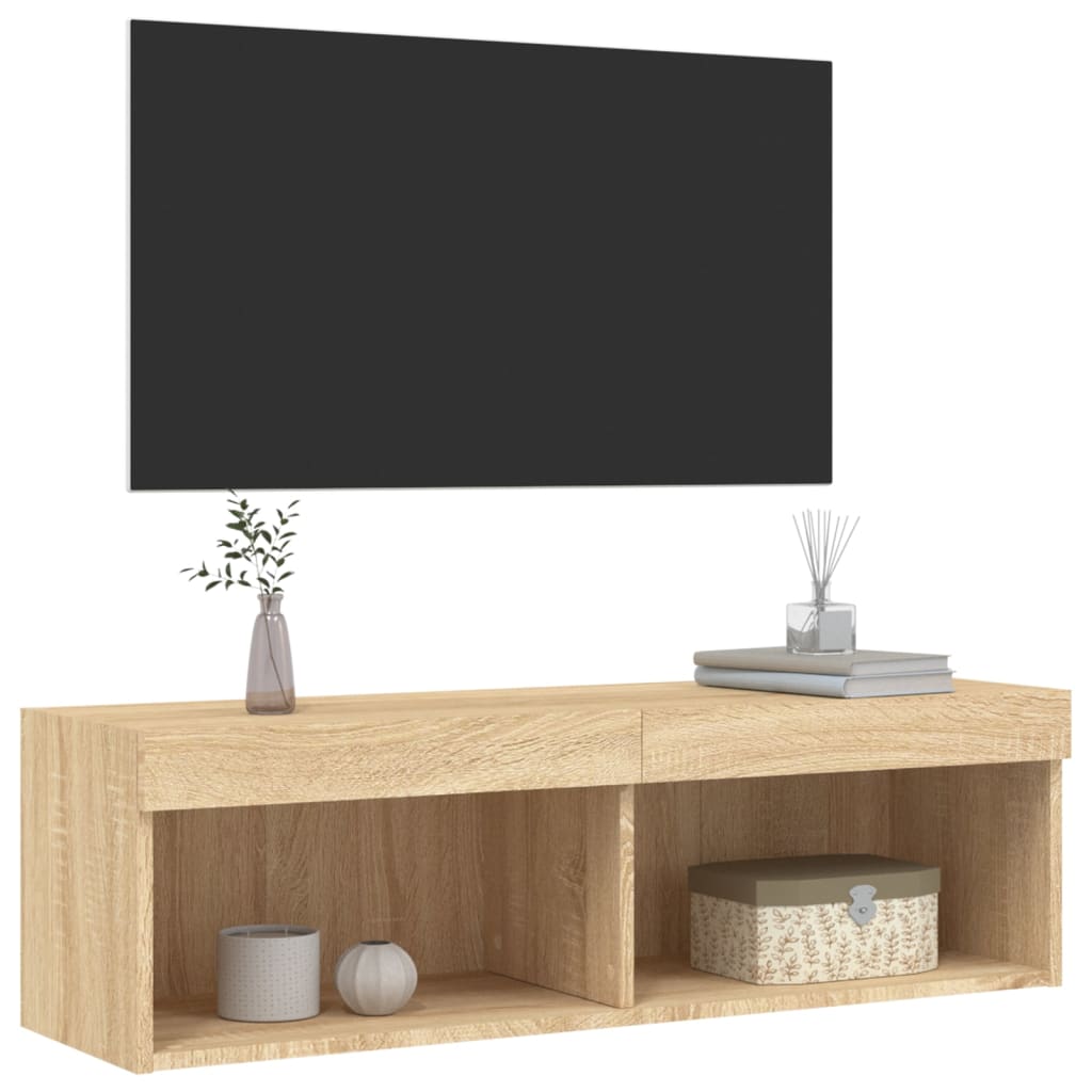 Comodă TV cu lumini LED, stejar sonoma, 100x30x30 cm - Lando