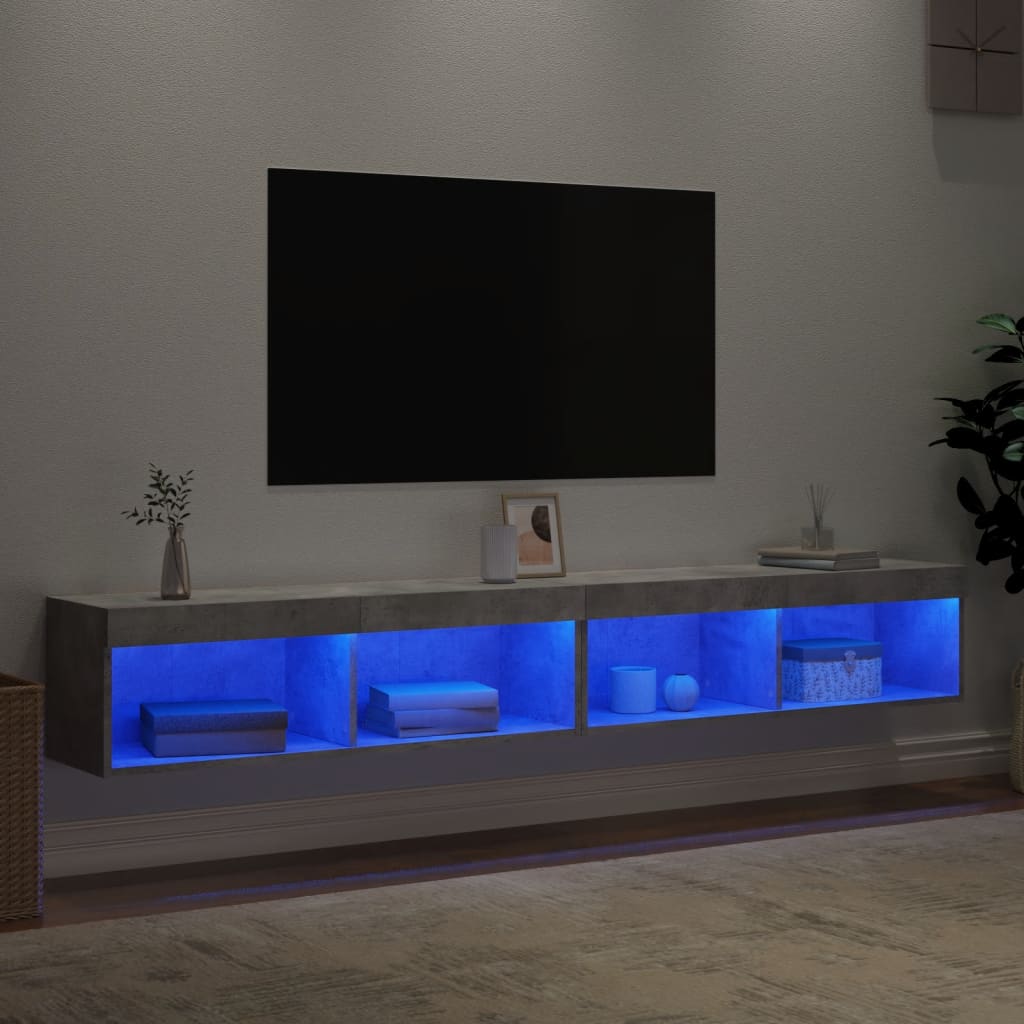 Comode TV cu lumini LED, 2 buc., gri beton, 100x30x30 cm - Lando