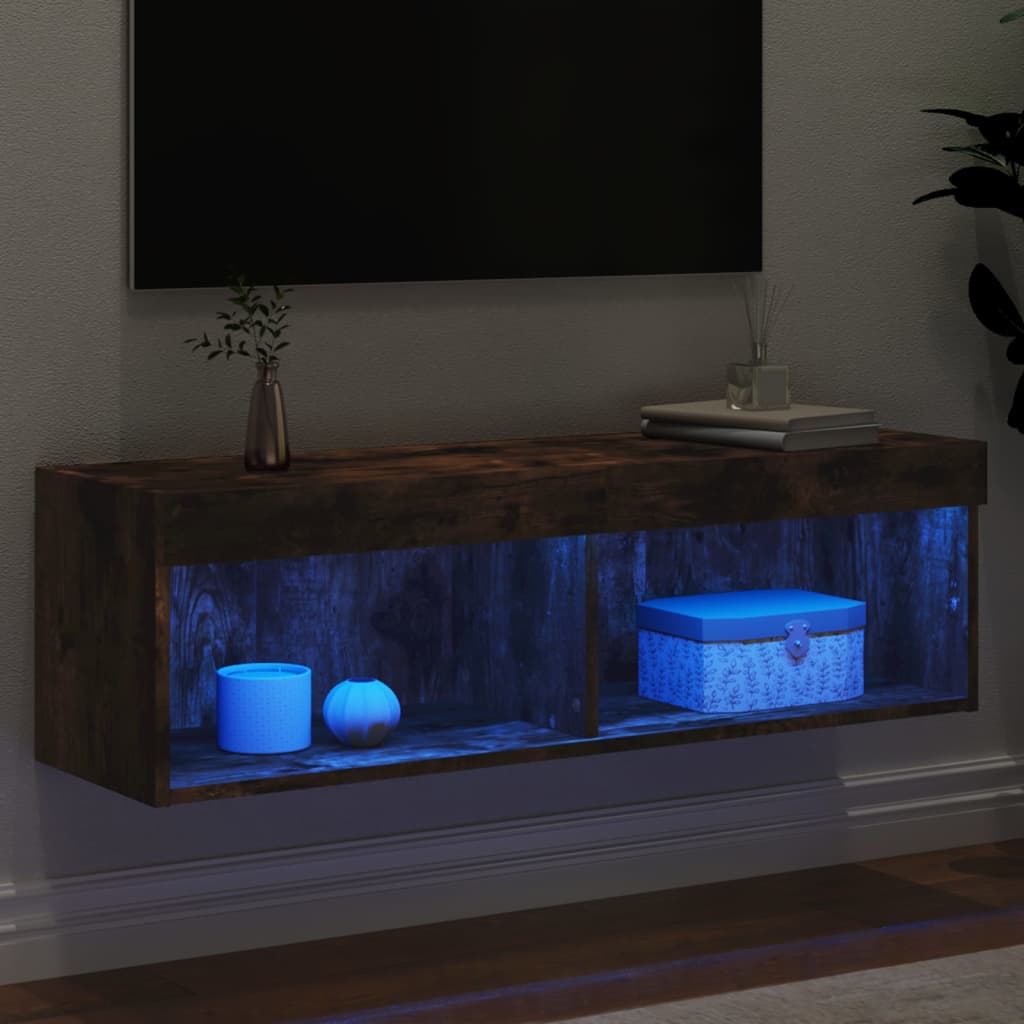 Comodă TV cu lumini LED, stejar fumuriu, 100x30x30 cm - Lando