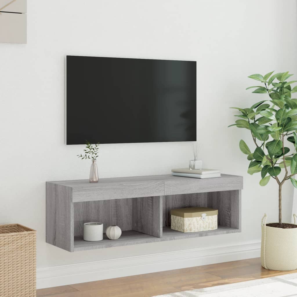 Comodă TV cu lumini LED, gri sonoma, 100x30x30 cm - Lando