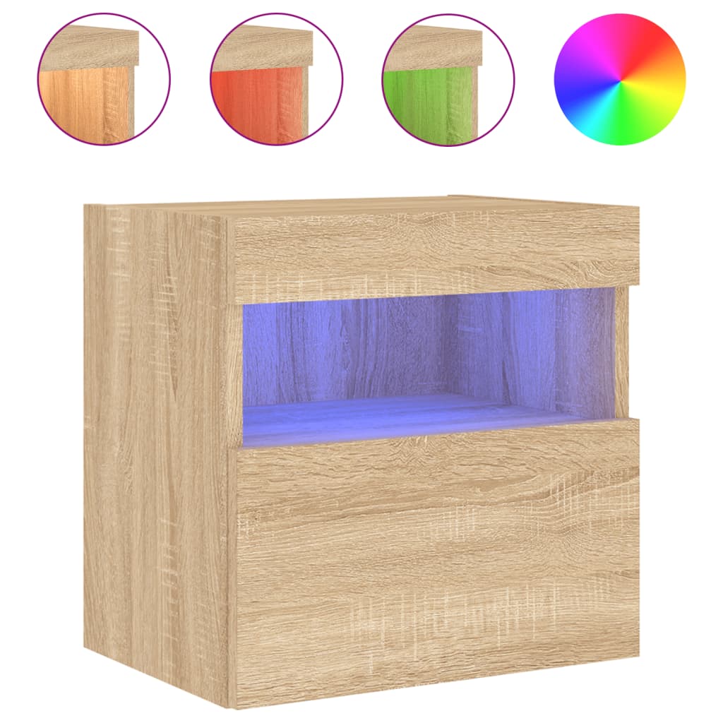 Comodă TV de perete cu lumini LED, stejar sonoma, 40x30x40 cm - Lando