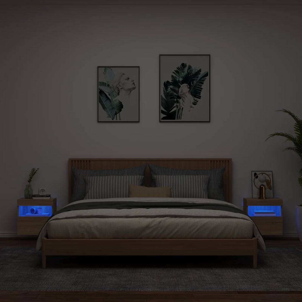 Comodă TV de perete cu LED, 2 buc. stejar sonoma, 40x30x40 cm - Lando