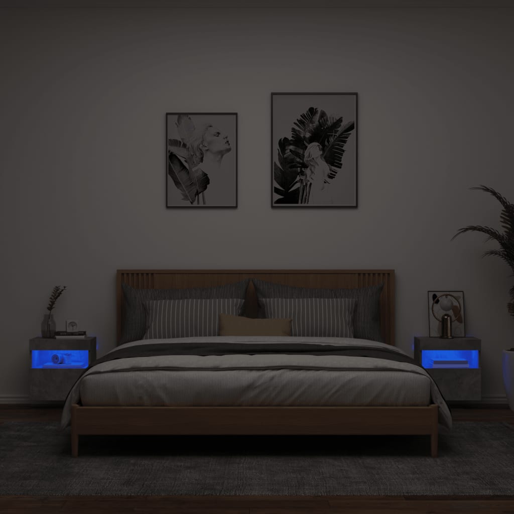 Comode TV de perete cu lumini LED 2 buc. gri beton 40x30x40 cm - Lando