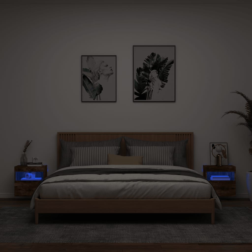 Comodă TV de perete cu LED, 2 buc. stejar fumuriu, 40x30x40 cm - Lando