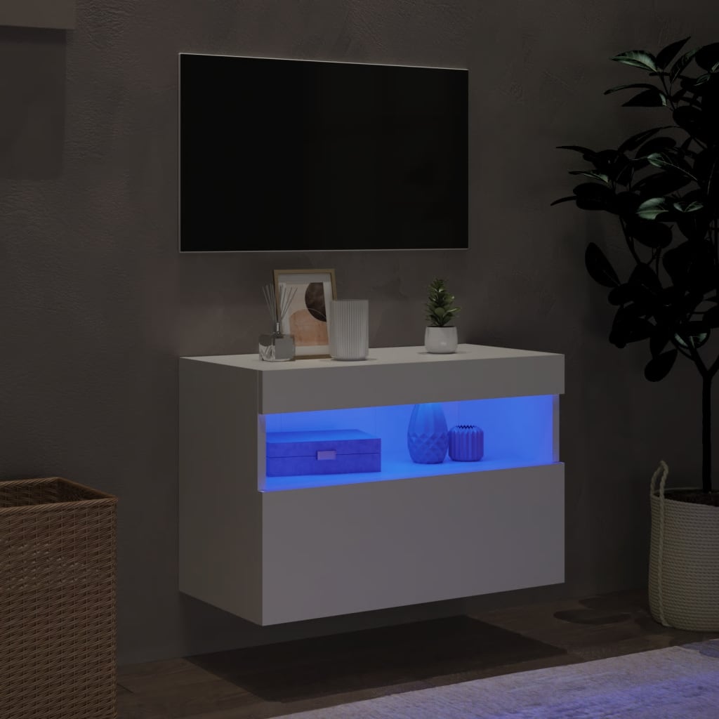 Comodă TV de perete cu lumini LED, alb, 60x30x40 cm - Lando