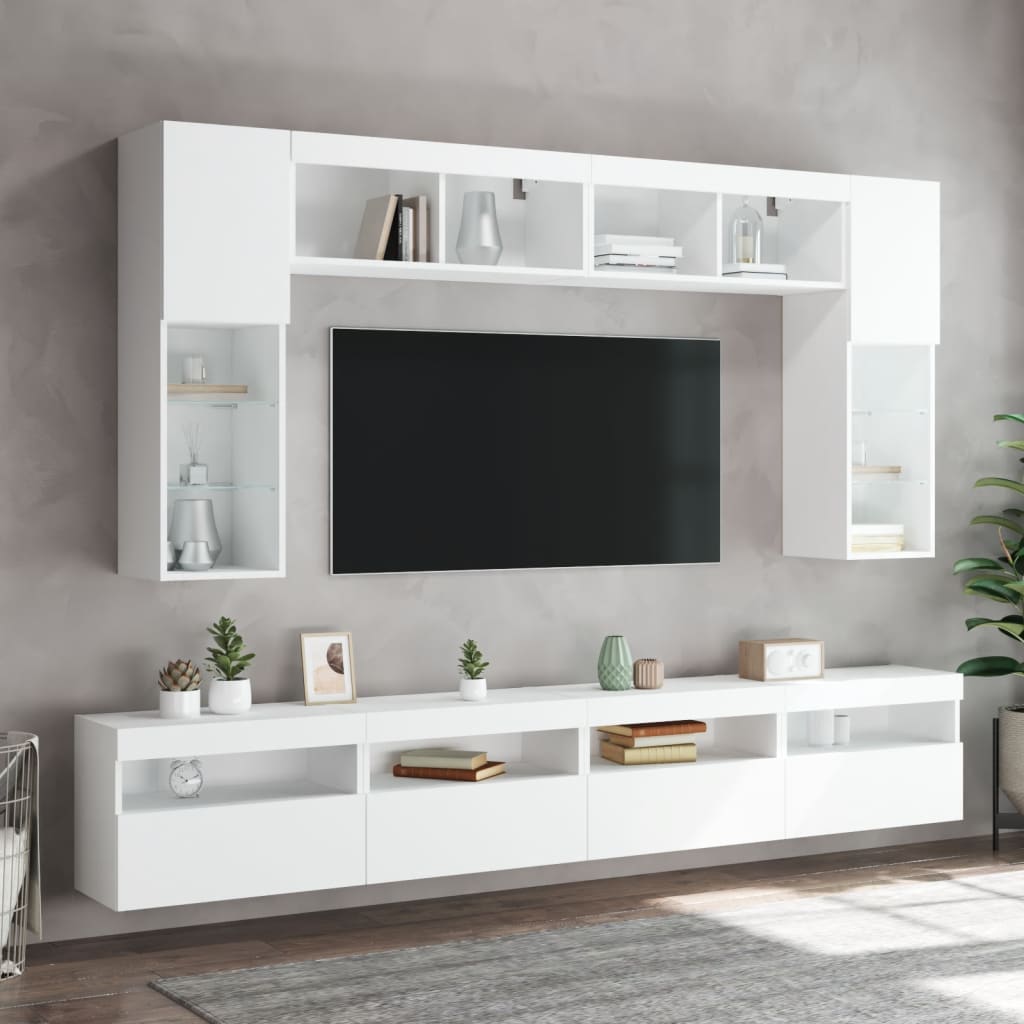 Comodă TV de perete cu lumini LED, alb, 60x30x40 cm - Lando