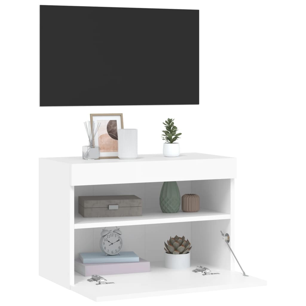 Comodă TV de perete cu lumini LED, alb, 60x30x40 cm - Lando