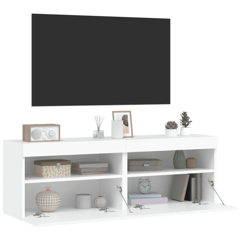 Comode TV de perete cu lumini LED, 2 buc., alb, 60x30x40 cm - Lando