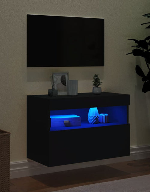 Загрузите изображение в средство просмотра галереи, Comodă TV de perete cu lumini LED, negru, 60x30x40 cm - Lando
