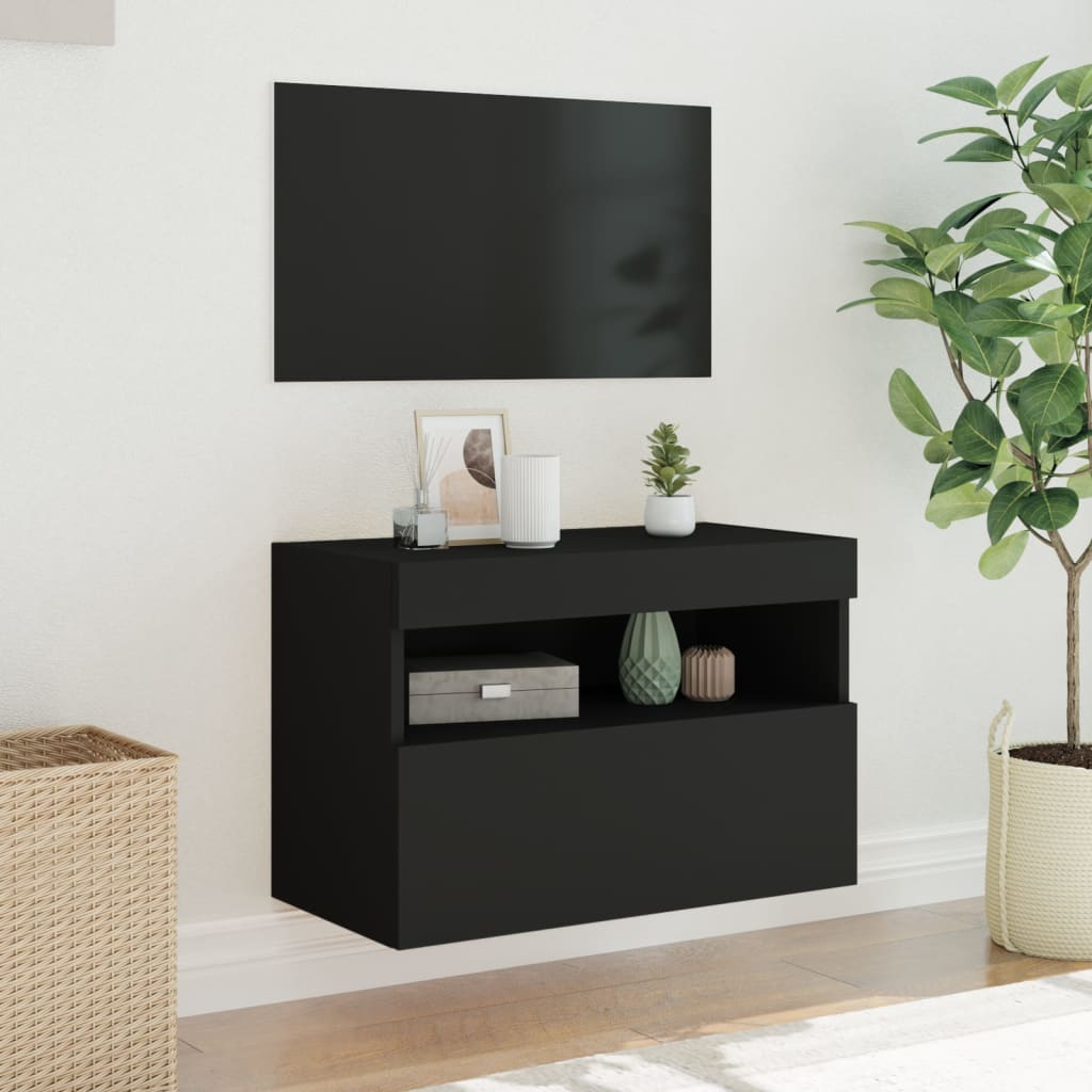 Comodă TV de perete cu lumini LED, negru, 60x30x40 cm - Lando
