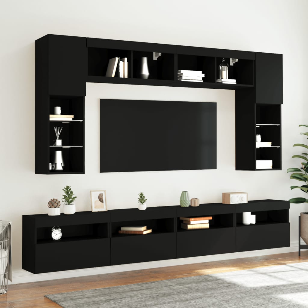 Comodă TV de perete cu lumini LED, negru, 60x30x40 cm - Lando