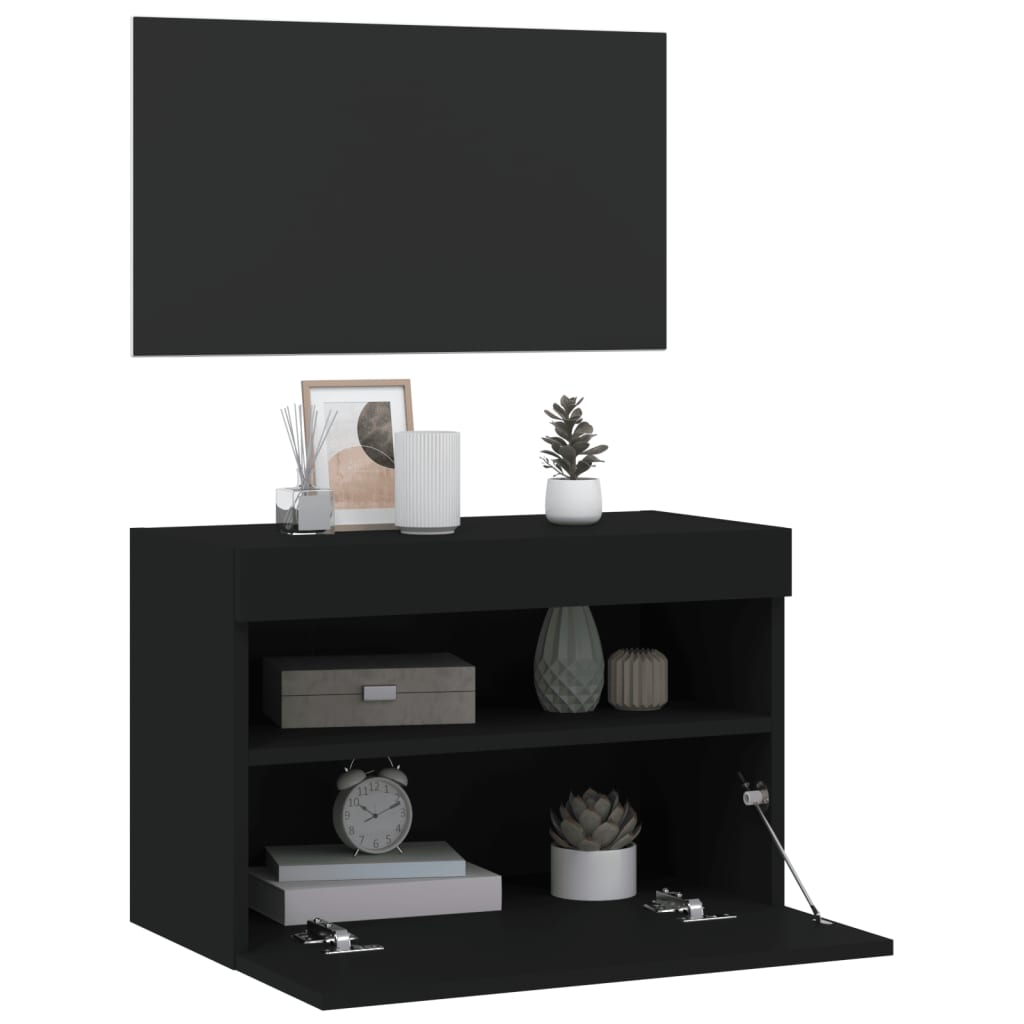 Comodă TV de perete cu lumini LED, negru, 60x30x40 cm - Lando