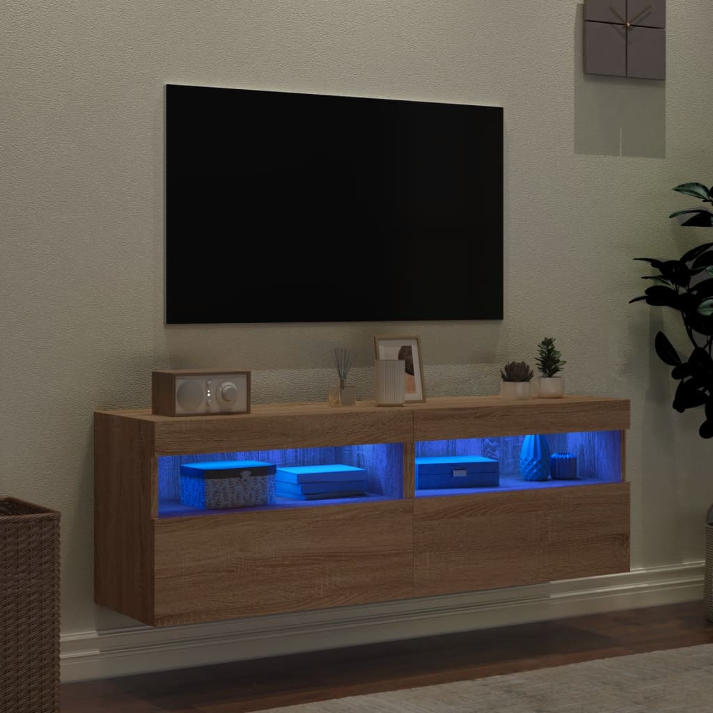 Comodă TV de perete cu LED, 2 buc. stejar sonoma, 60x30x40 cm - Lando