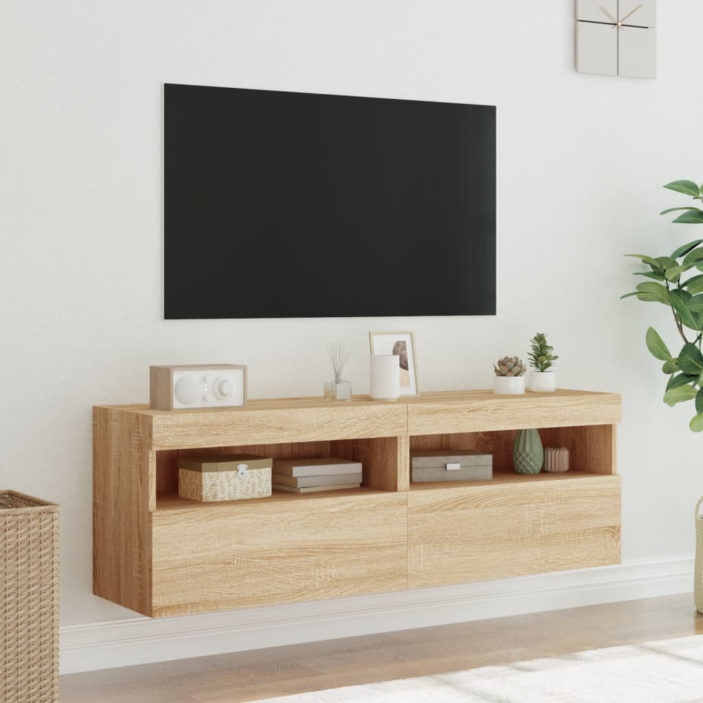Comodă TV de perete cu LED, 2 buc. stejar sonoma, 60x30x40 cm - Lando