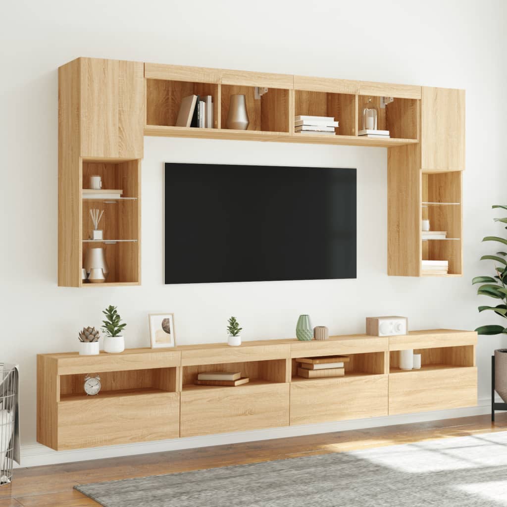 Comodă TV de perete cu LED, 2 buc. stejar sonoma, 60x30x40 cm - Lando
