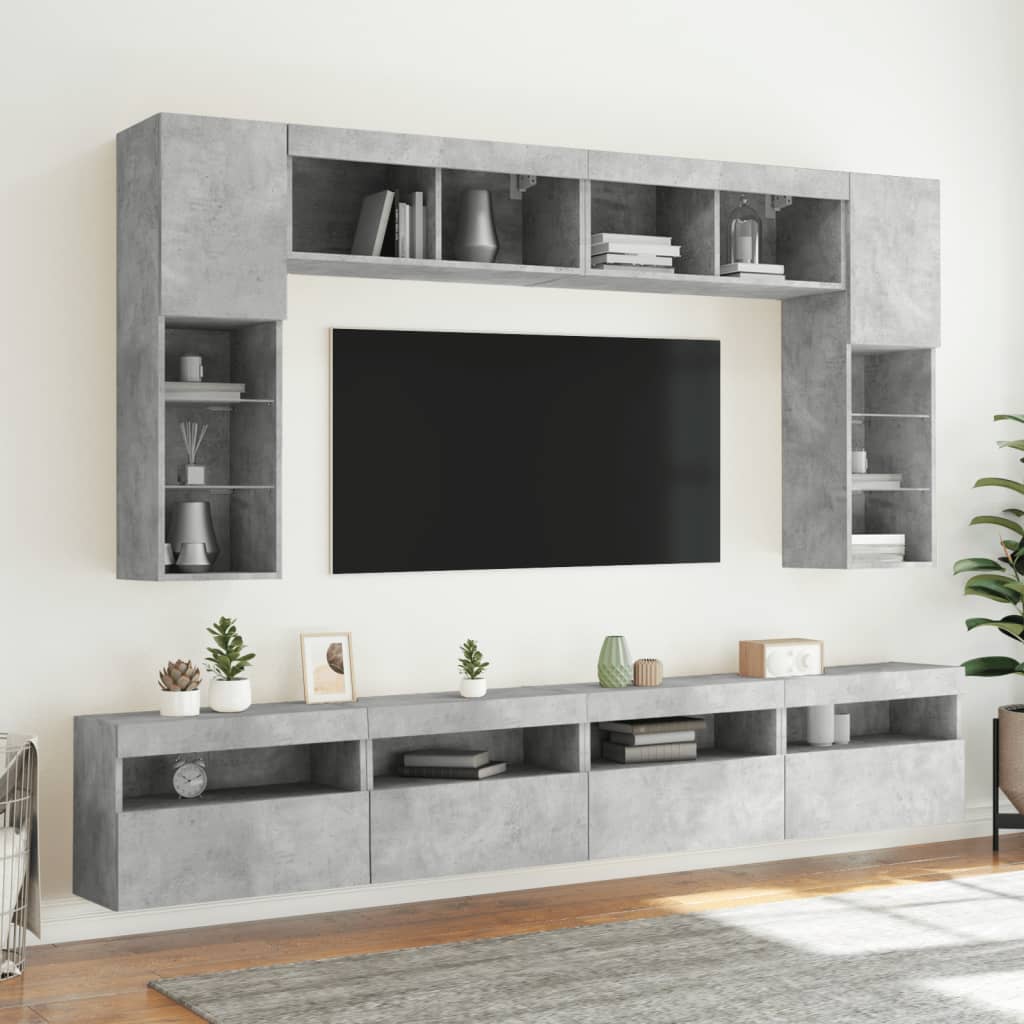 Comode TV de perete cu lumini LED 2 buc. gri beton 60x30x40 cm - Lando