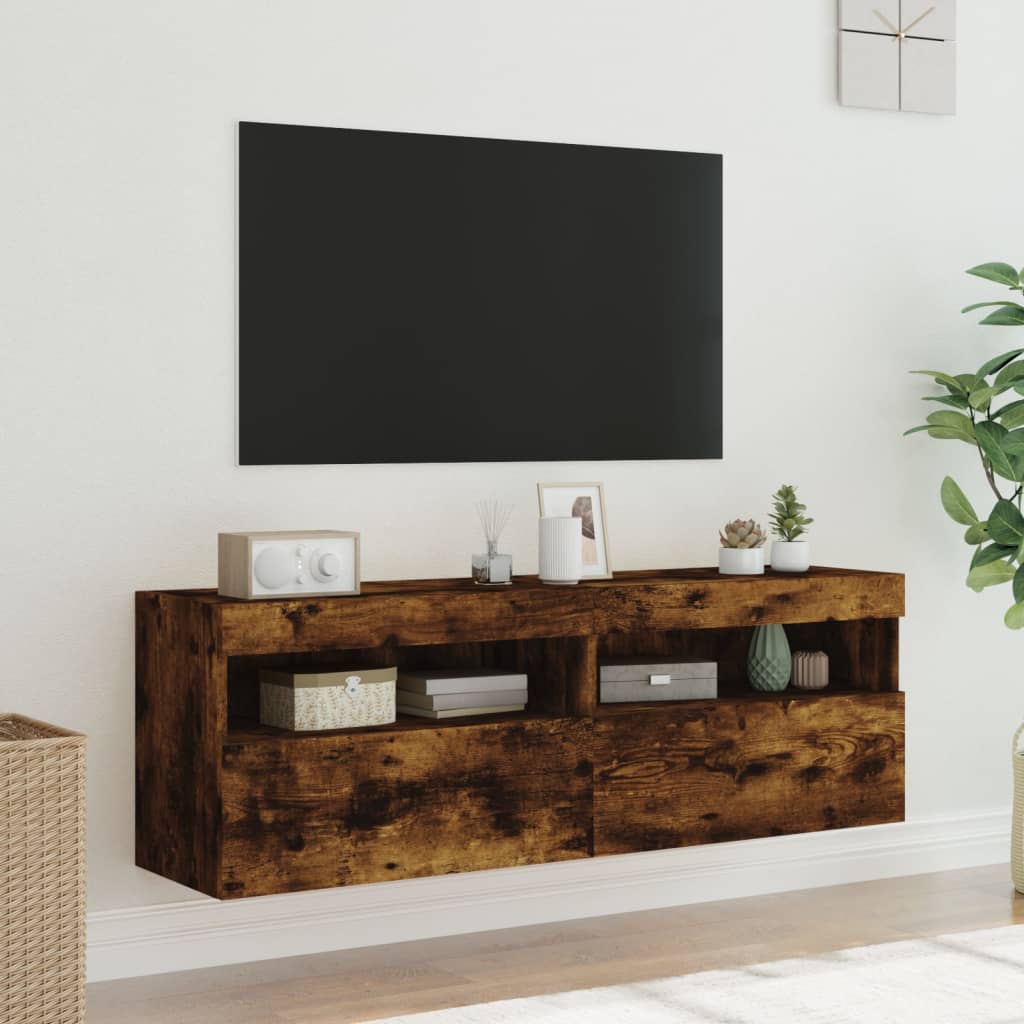 Comodă TV de perete cu LED, 2 buc. stejar fumuriu, 60x30x40 cm - Lando