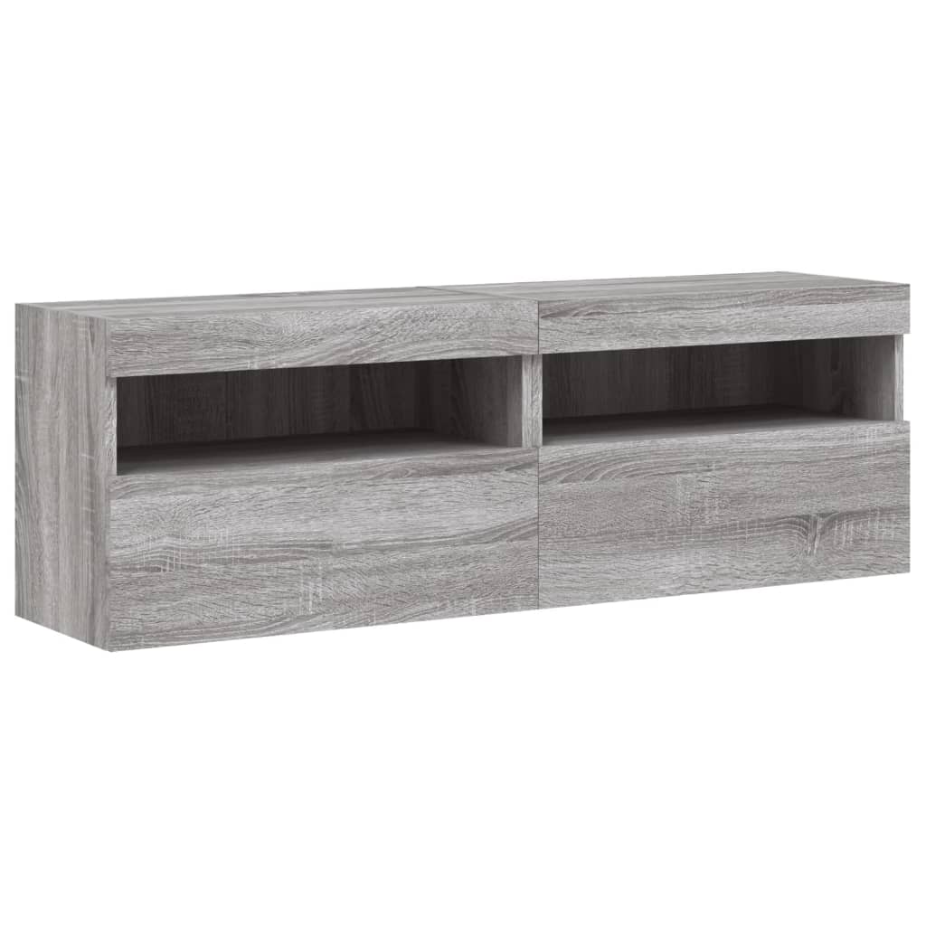 Comodă TV de perete cu LED, 2 buc, gri sonoma, 60x30x40 cm - Lando