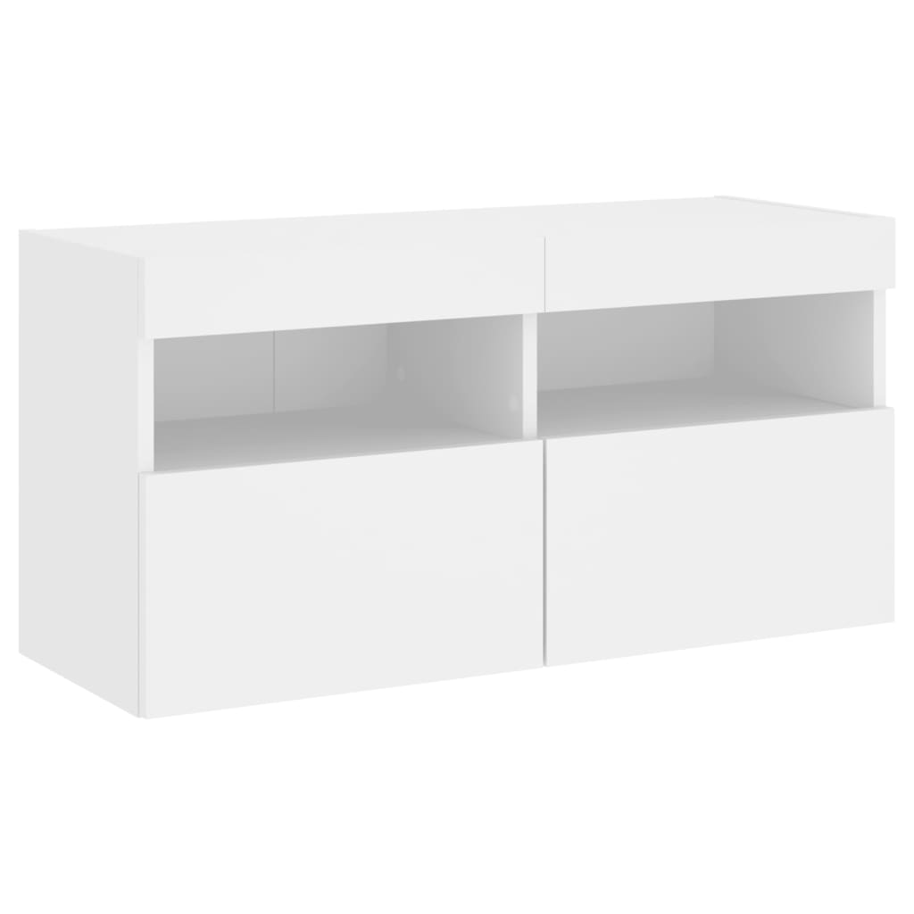 Comodă TV de perete cu lumini LED, alb, 80x30x40 cm - Lando