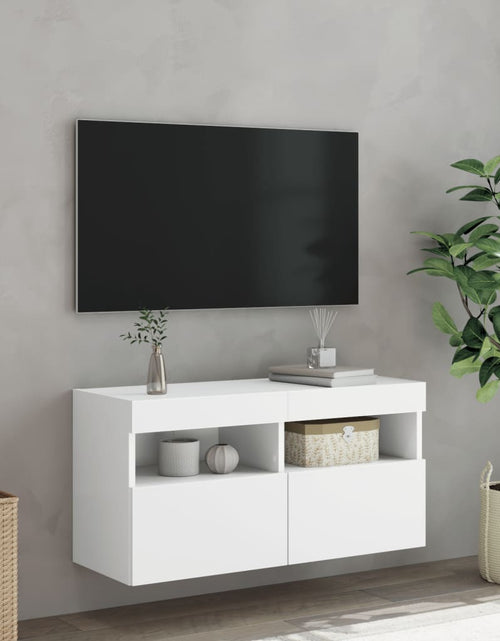 Încărcați imaginea în vizualizatorul Galerie, Comodă TV de perete cu lumini LED, alb, 80x30x40 cm - Lando
