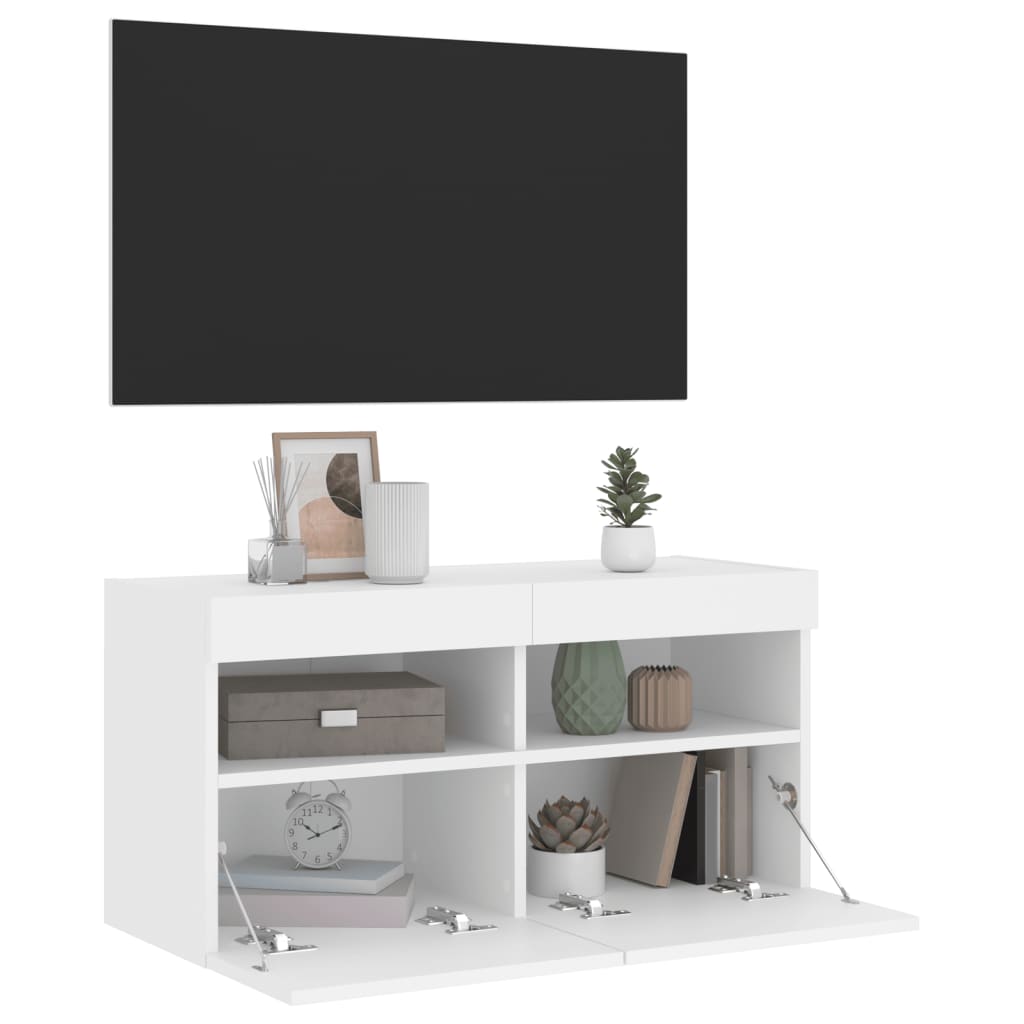 Comodă TV de perete cu lumini LED, alb, 80x30x40 cm - Lando