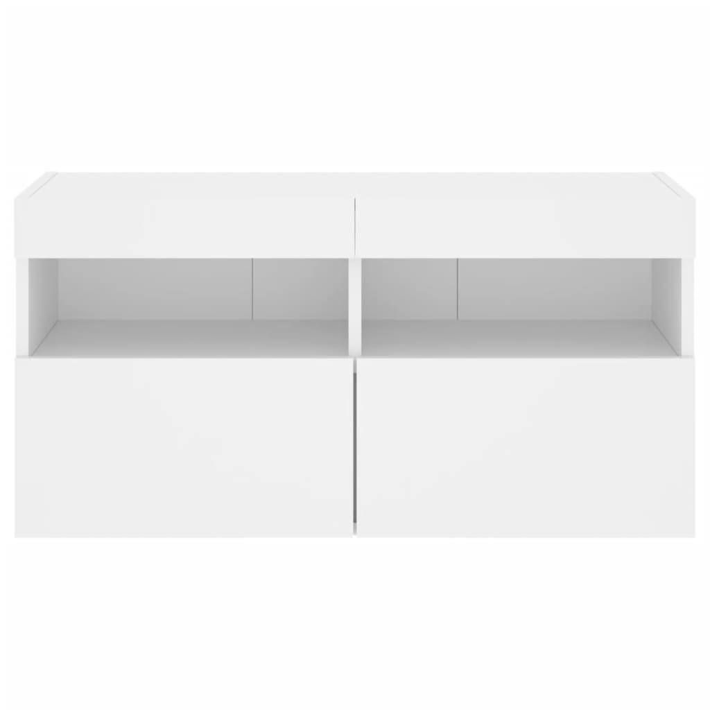 Comodă TV de perete cu lumini LED, alb, 80x30x40 cm - Lando