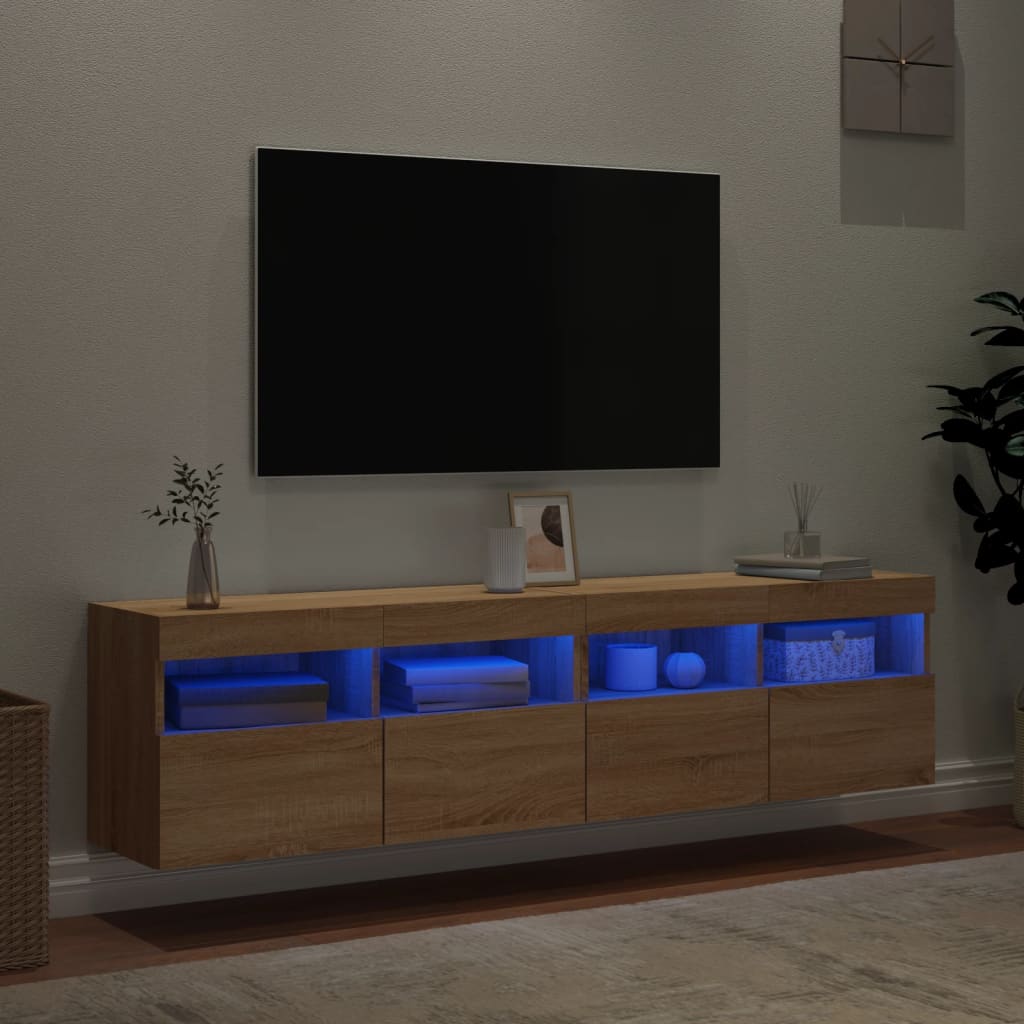 Comodă TV de perete cu LED, 2 buc. stejar sonoma, 80x30x40 cm - Lando