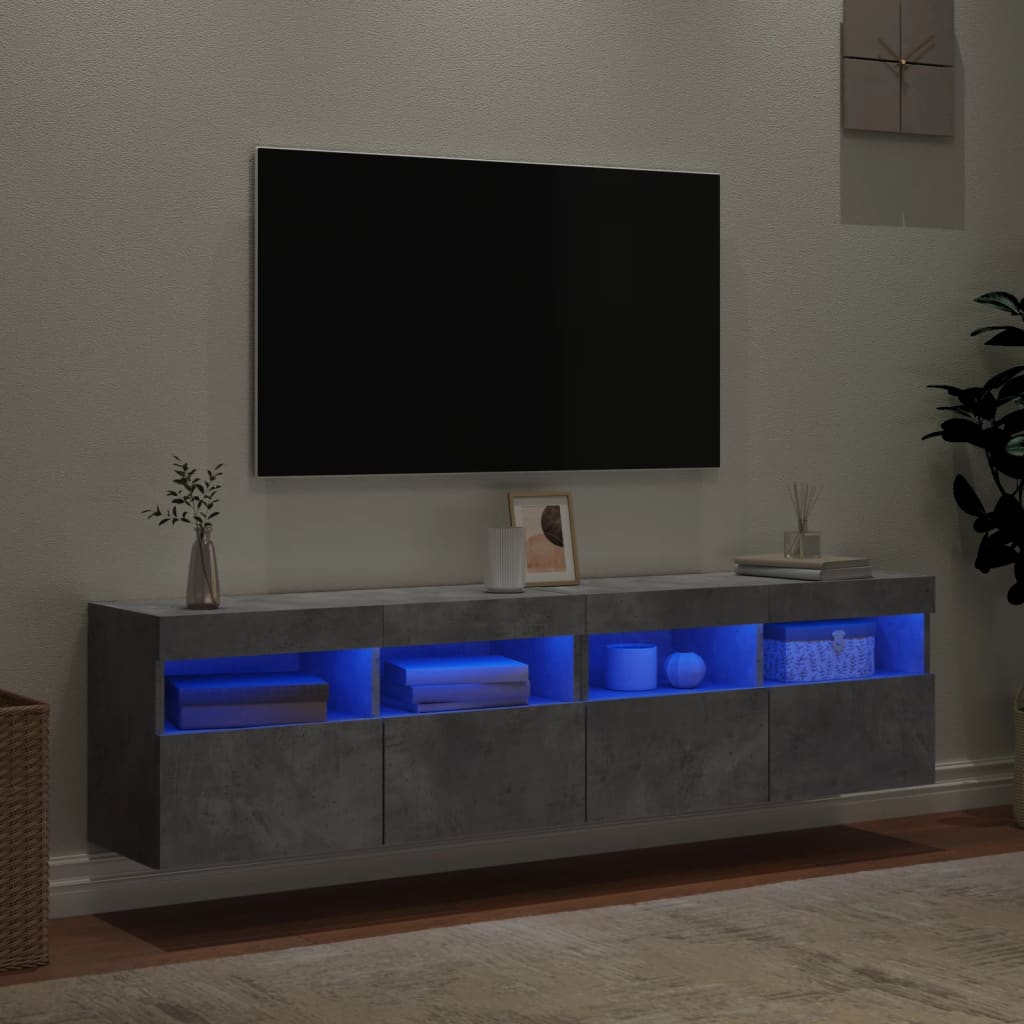 Comode TV de perete cu lumini LED 2 buc. gri beton 80x30x40 cm - Lando