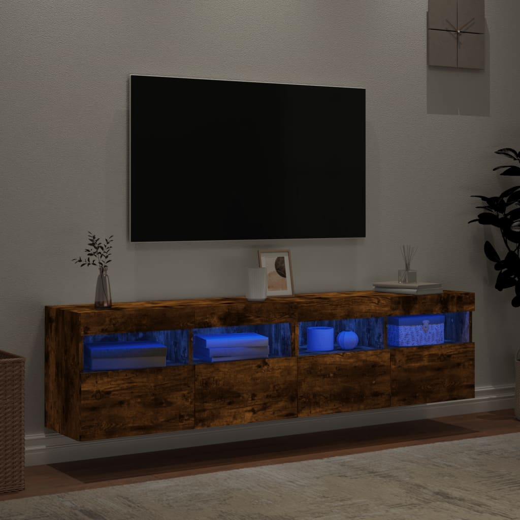 Comodă TV de perete cu LED, 2 buc. stejar fumuriu, 80x30x40 cm - Lando