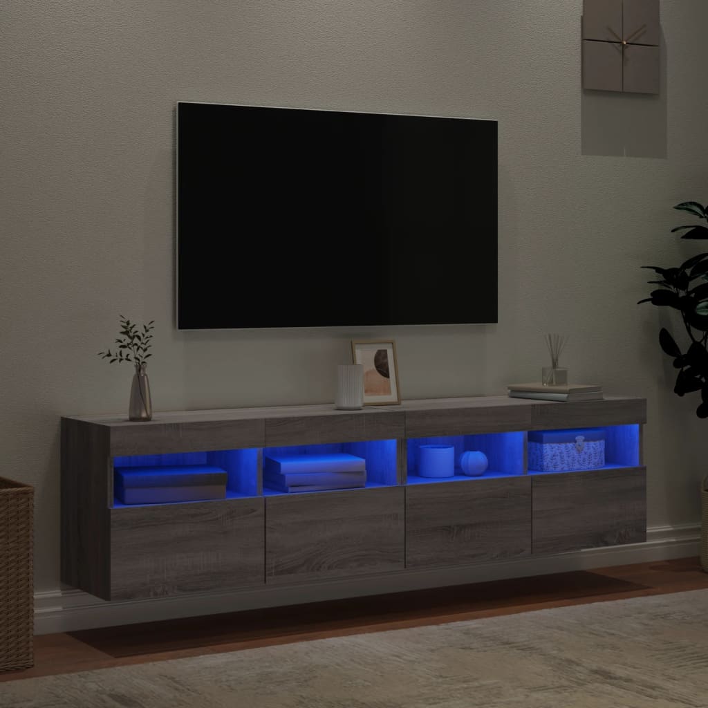 Comodă TV de perete cu LED, 2 buc, gri sonoma, 80x30x40 cm - Lando