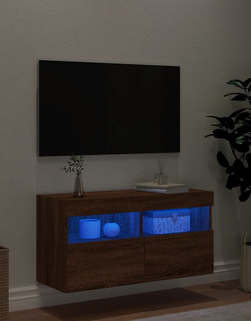 Încărcați imaginea în vizualizatorul Galerie, Comodă TV de perete cu lumini LED, stejar maro, 80x30x40 cm - Lando
