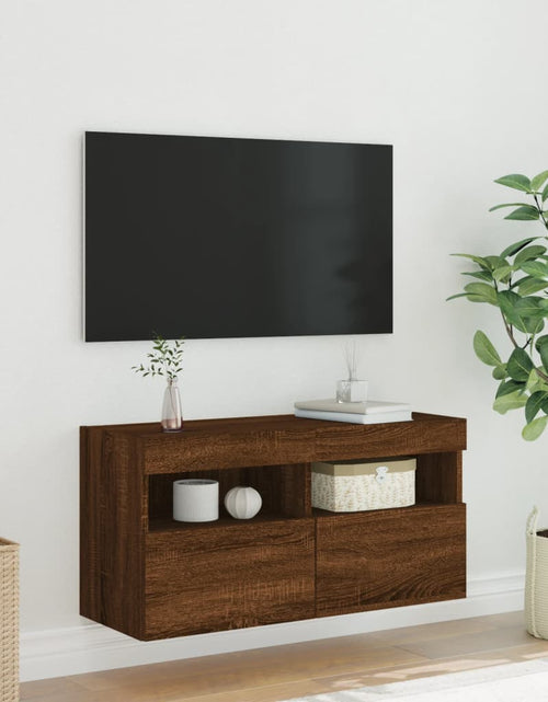 Загрузите изображение в средство просмотра галереи, Comodă TV de perete cu lumini LED, stejar maro, 80x30x40 cm - Lando
