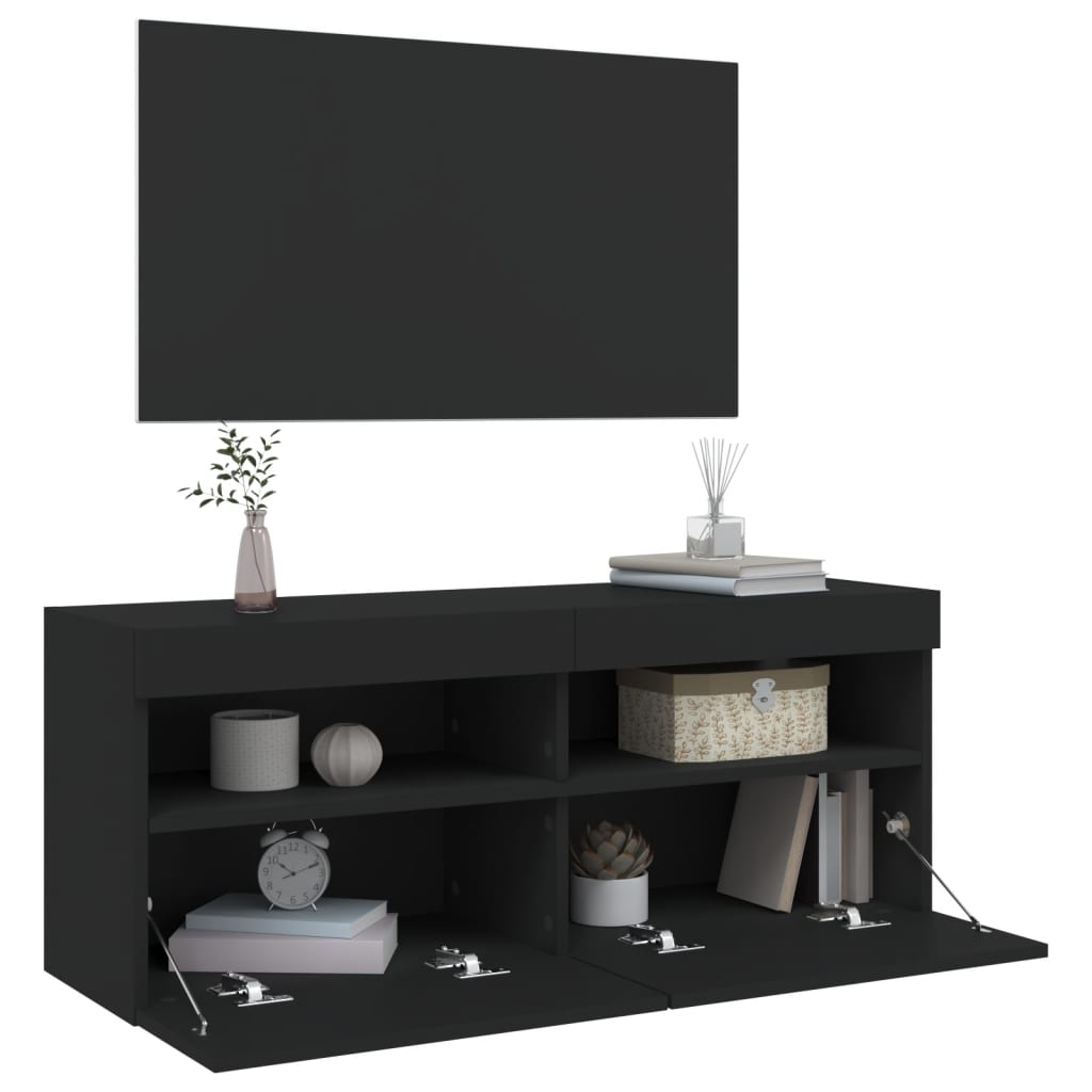 Comodă TV de perete cu lumini LED, negru, 100x30x40 cm - Lando