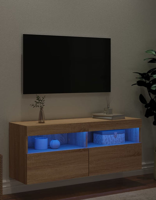 Загрузите изображение в средство просмотра галереи, Comodă TV de perete cu lumini LED, stejar sonoma, 100x30x40 cm - Lando
