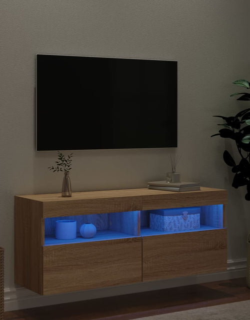 Încărcați imaginea în vizualizatorul Galerie, Comodă TV de perete cu lumini LED, stejar sonoma, 100x30x40 cm - Lando
