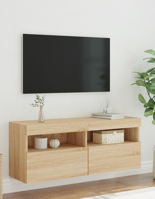 Загрузите изображение в средство просмотра галереи, Comodă TV de perete cu lumini LED, stejar sonoma, 100x30x40 cm - Lando
