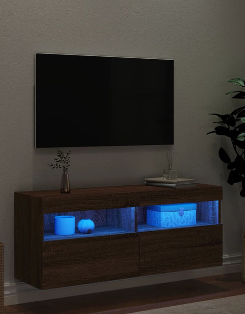 Încărcați imaginea în vizualizatorul Galerie, Comodă TV de perete cu lumini LED, stejar maro, 100x30x40 cm - Lando
