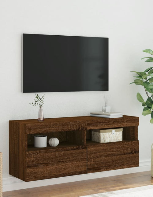 Загрузите изображение в средство просмотра галереи, Comodă TV de perete cu lumini LED, stejar maro, 100x30x40 cm - Lando
