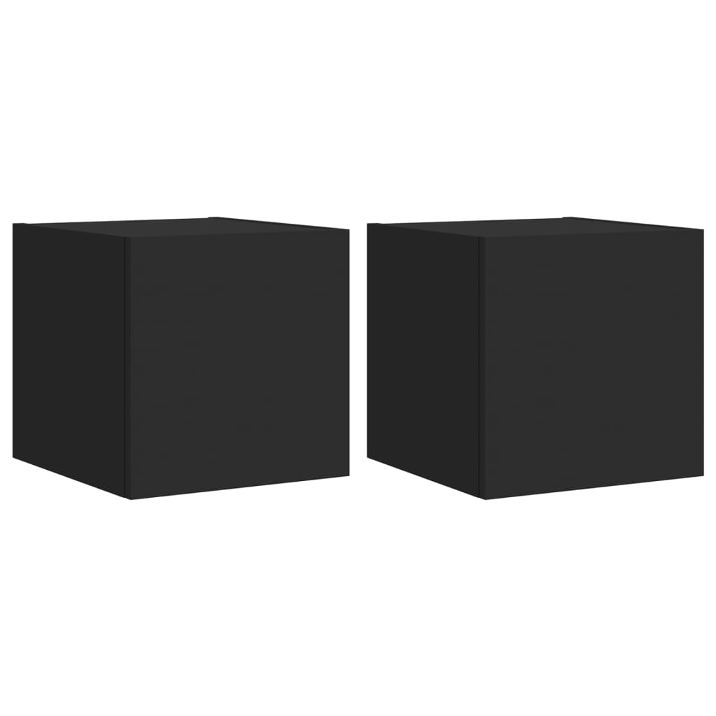 Comode TV de perete cu lumini LED, 2 buc., negru, 30,5x35x30 cm - Lando