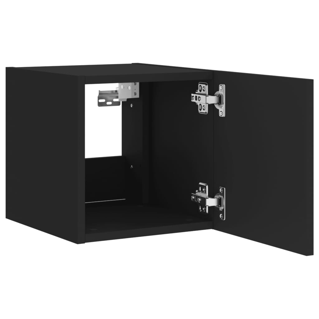 Comode TV de perete cu lumini LED, 2 buc., negru, 30,5x35x30 cm - Lando