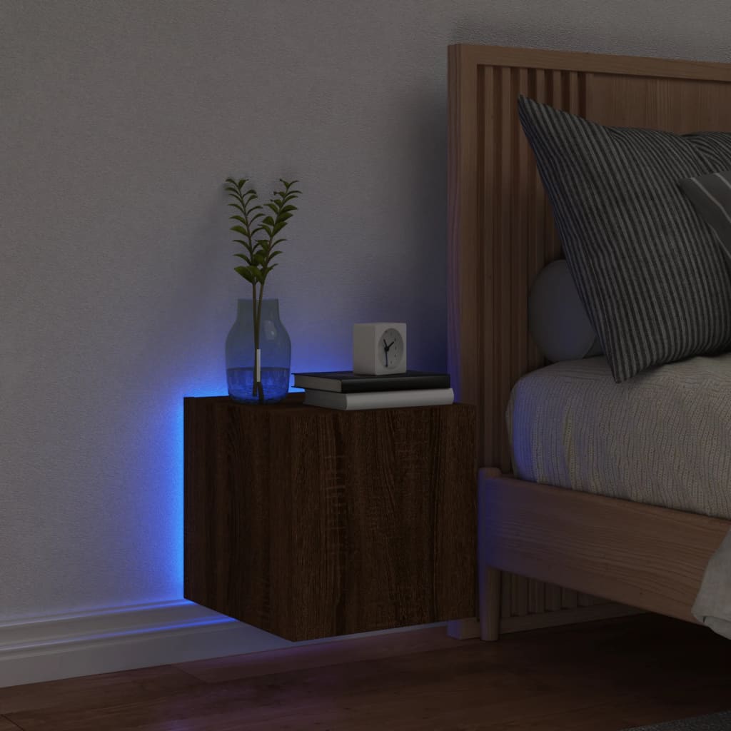 Comodă TV de perete cu lumini LED, stejar maro, 30,5x35x30 cm - Lando