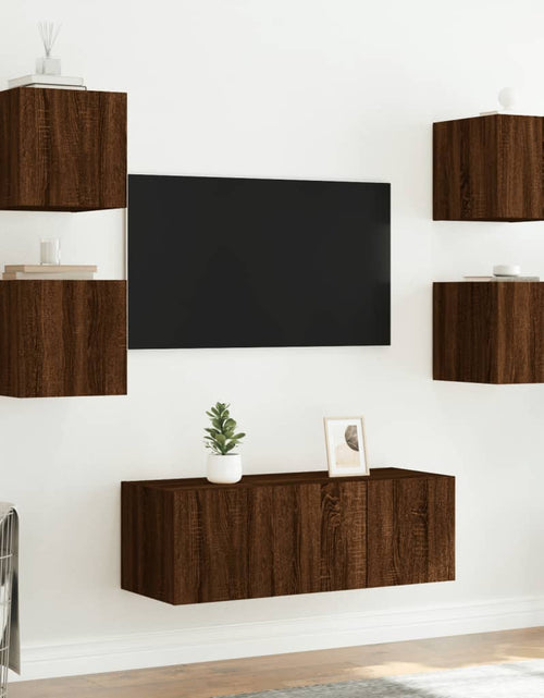 Încărcați imaginea în vizualizatorul Galerie, Comodă TV de perete cu lumini LED, stejar maro, 30,5x35x30 cm - Lando
