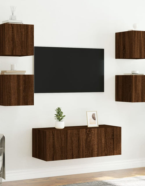 Încărcați imaginea în vizualizatorul Galerie, Comodă TV de perete cu LED, 2 buc. stejar maro, 30,5x35x30 cm - Lando
