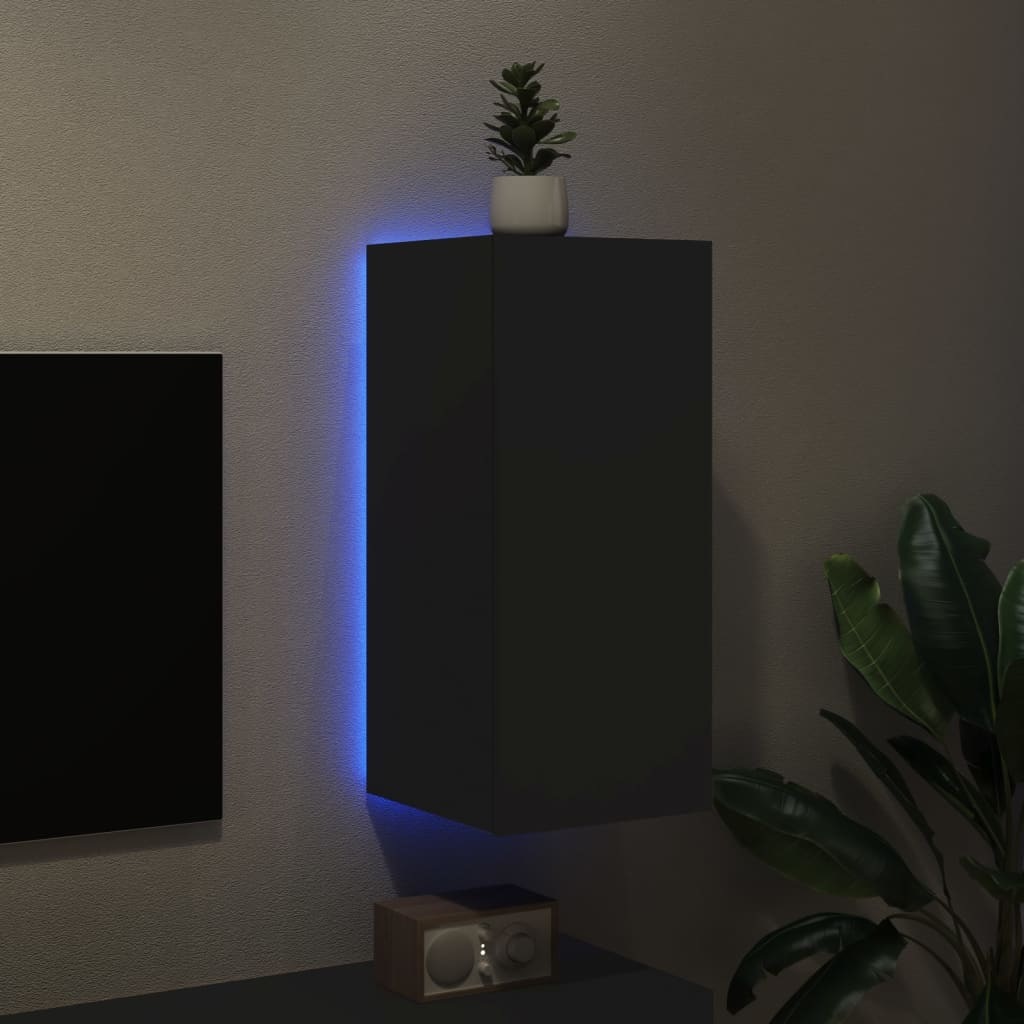 Comodă TV de perete cu lumini LED, negru, 30,5x35x70 cm - Lando