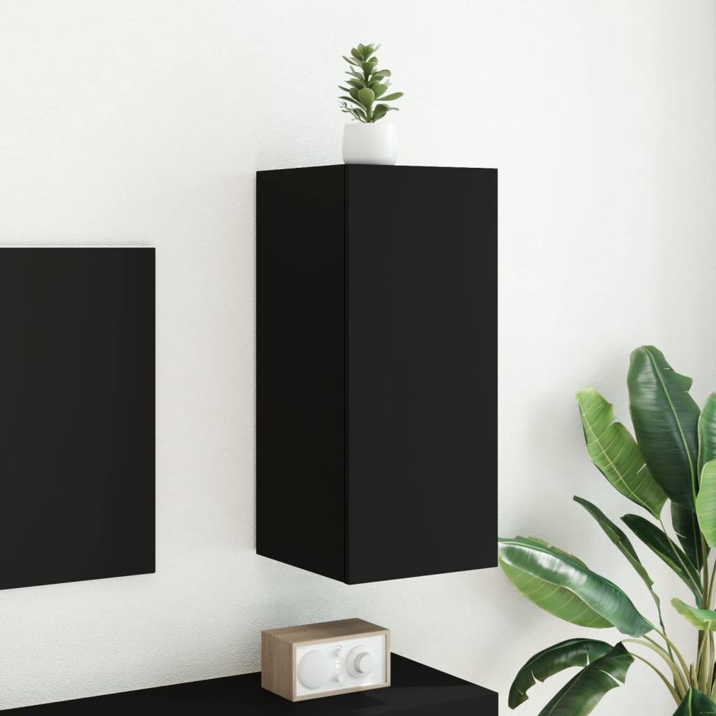 Comodă TV de perete cu lumini LED, negru, 30,5x35x70 cm - Lando