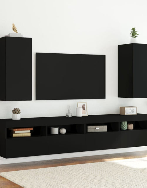 Încărcați imaginea în vizualizatorul Galerie, Comodă TV de perete cu lumini LED, negru, 30,5x35x70 cm - Lando
