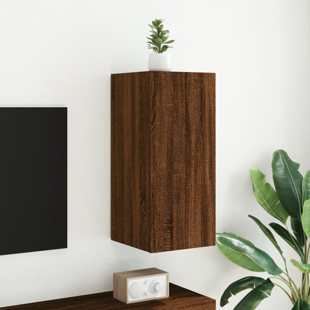Comodă TV de perete cu lumini LED, stejar maro, 30,5x35x70 cm - Lando